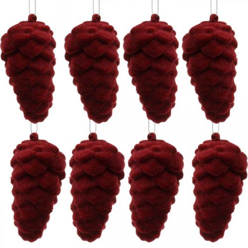 Artículo Piñas decorativas flocadas, decoración otoñal, piñas rojas, Adviento H8,5cm Ø4,5cm 8 piezas