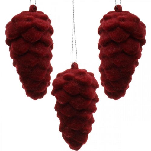 Artículo Piñas decorativas flocadas, decoración otoñal, piñas rojas, Adviento H8,5cm Ø4,5cm 8 piezas