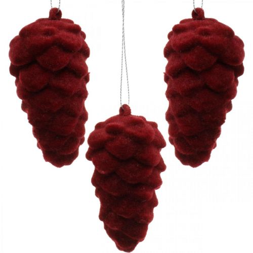 Artículo Conos decorativos flocados, decoración otoñal, piñas rojas, Adviento Al8.5cm Ø4.5cm 8ud