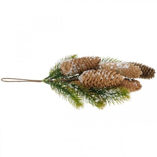 Floristik24 Abeto verde con conos, decoración de invierno, rama de abeto para colgar, decoración de cono nevado L33cm