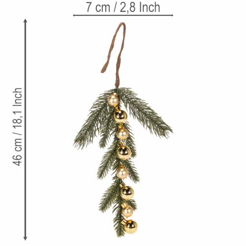 Rama de abeto artificial con mini adornos navideños dorados, 46 cm, 2 unidades. | Floristik24.es
