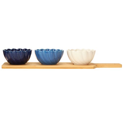 Artículo Juego de cuencos en bandeja Azul y blanco Cerámica 40×10cm