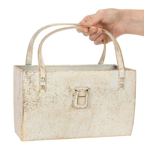 Bolsa metálica, recipiente decorativo, rectangular, 26 cm, color dorado. | Floristik24.es