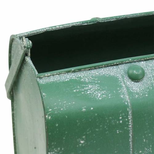 Floristik24 Macetero con asa de metal verde, blanco lavado Al20cm