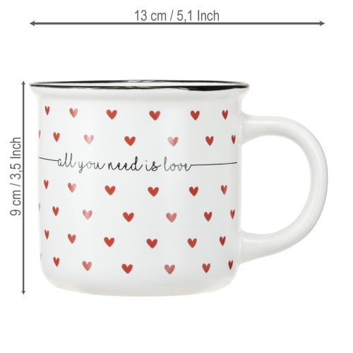Artículo Taza con corazones taza de cerámica blanca roja Ø9cm H9cm