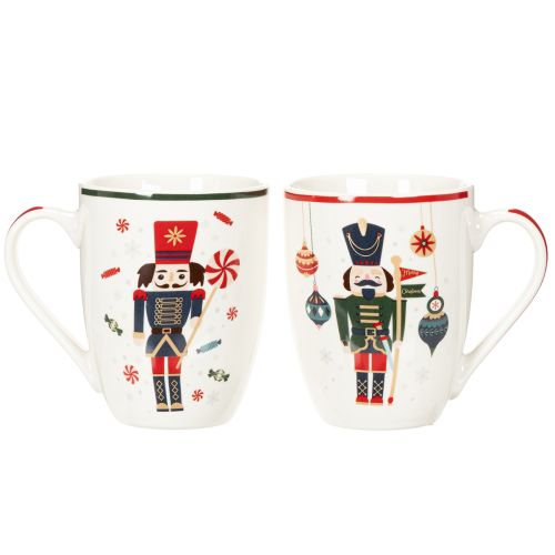 Taza navideña con motivo de cascanueces y bastón de caramelo, 10 cm, 2 unidades | Floristik24.es