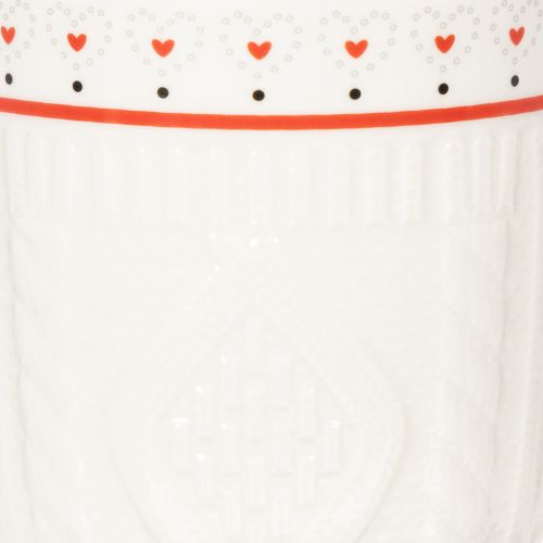 Taza de café con asa roja, diseño de punto y decoración de corazón, cerámica, 9 cm, 2 unidades | Floristik24.es