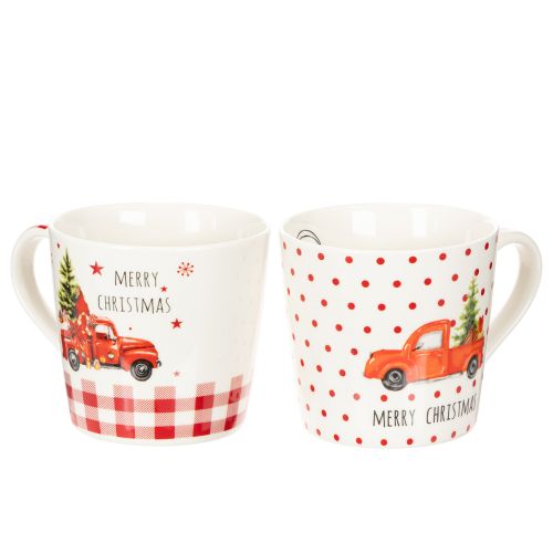 Taza navideña con coche y árbol de Navidad, tazas de cerámica, 10 cm, 2 unidades