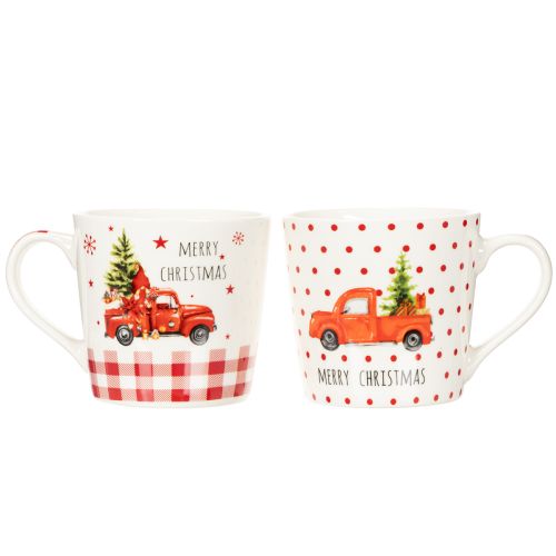 Taza navideña con coche y árbol de Navidad, tazas de cerámica, 10 cm, 2 unidades | Floristik24.es