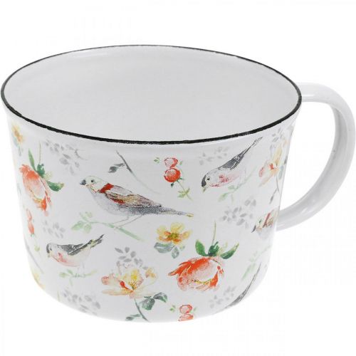 Floristik24 Taza para plantas pájaros / flores, jardinera, taza decorativa de esmalte, jardinera Ø10cm H7cm