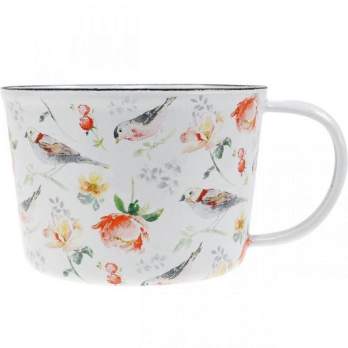 Floristik24 Taza para plantas pájaros / flores, jardinera, taza decorativa de esmalte, jardinera Ø10cm H7cm