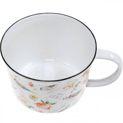 Floristik24 Taza para plantas pájaros / flores, jardinera, taza decorativa de esmalte, jardinera Ø10cm H7cm