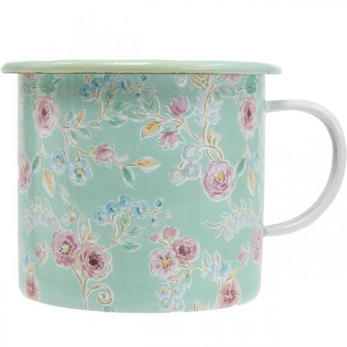 Floristik24 Macetero Macetero Copa Esmalte Retro Deco Verde Ø9.5cm H10cm