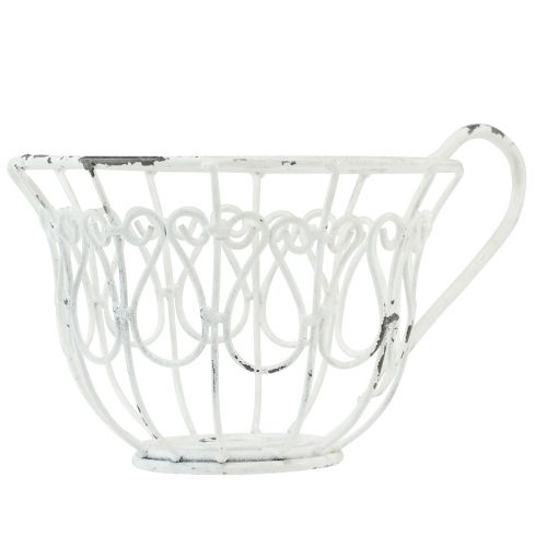 Artículo Macetero taza decorativa de metal blanco shabby chic Ø15cm H11cm