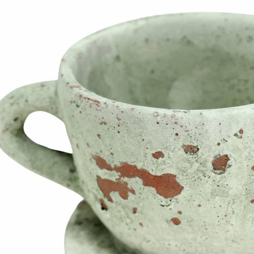 Artículo Macetero macetero con platillo gris vintage, tono natural Ø8cm H6,5cm 4 piezas