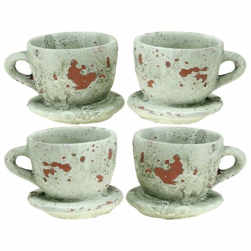 Floristik24 Maceta macetero taza con platillo gris vintage, arcilla natural Ø8cm H6.5cm 4 piezas