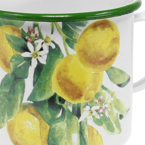 Artículo Macetero esmaltado, vaso decorativo con rama de limón, macetero mediterráneo Ø9.5cm H10cm