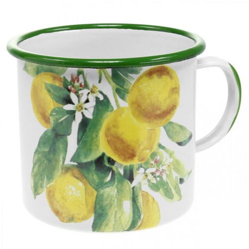 Floristik24 Macetero esmaltado, vaso decorativo con rama de limón, macetero mediterráneo Ø9.5cm H10cm