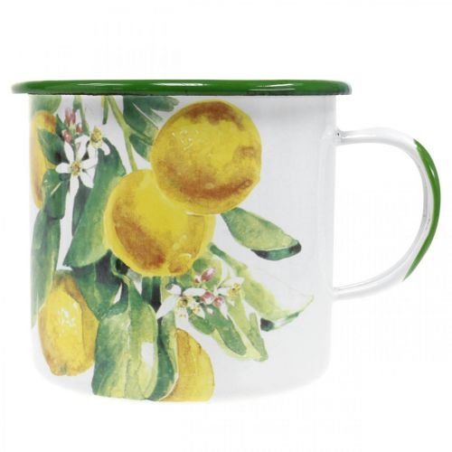 Artículo Macetero esmaltado, vaso decorativo con rama de limón, macetero mediterráneo Ø9.5cm H10cm