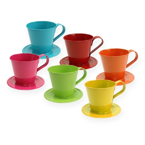 Floristik24 Taza con plato Ø9cm H8cm 6pcs. ordenados en colores