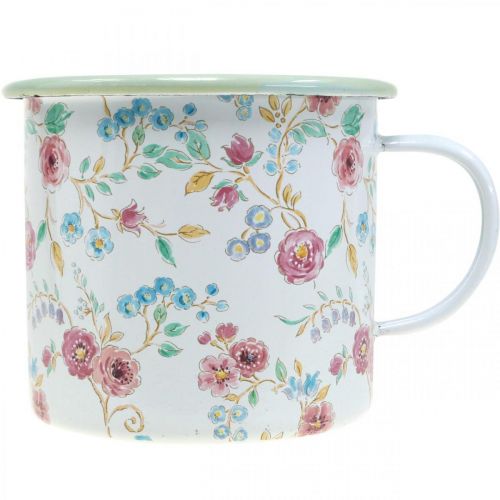Artículo Copa planta rosas Copa decorativa esmaltada con asa blanco Ø9.5cm