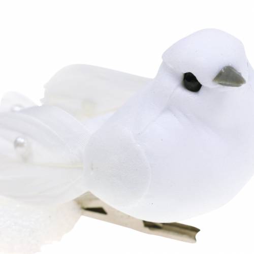 Paloma con perlas y clip blanco H4.5cm 12pcs