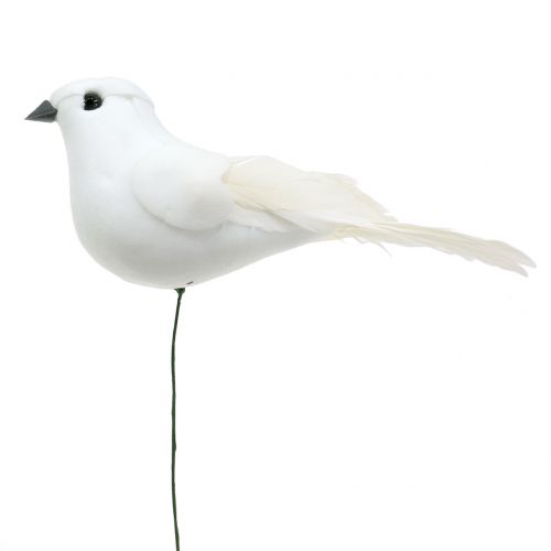 Floristik24 Palomas decorativas sobre alambre blanco 11cm 6pcs