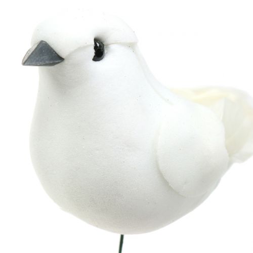 Artículo Palomas decorativas sobre alambre blanco 11cm 6pcs