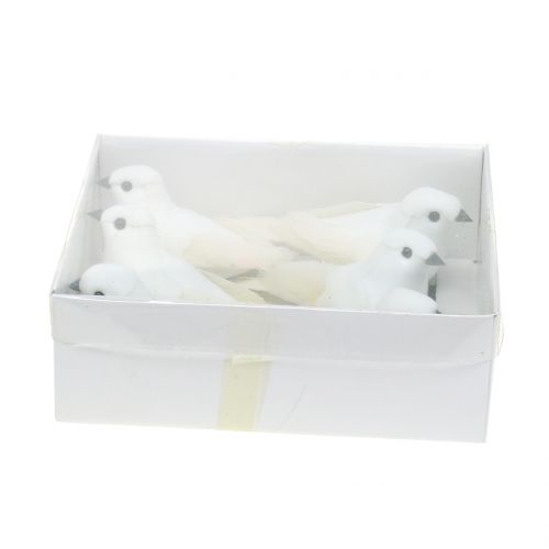 Floristik24 Palomas decorativas sobre alambre blanco 11cm 6pcs
