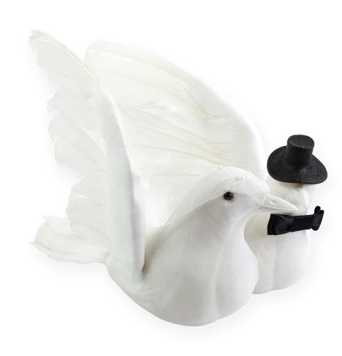 Pájaro novia pareja blanco 32cm