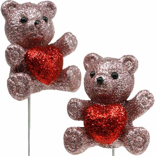 Floristik24 Enchufe decorativo oso con corazón, San Valentín, tapón flor purpurina 9ud