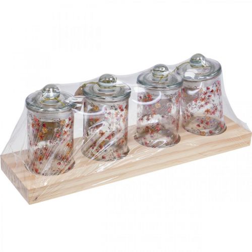 Floristik24 Tarros de té tarro de cristal con tapa tarros de especias 4 piezas en bandeja