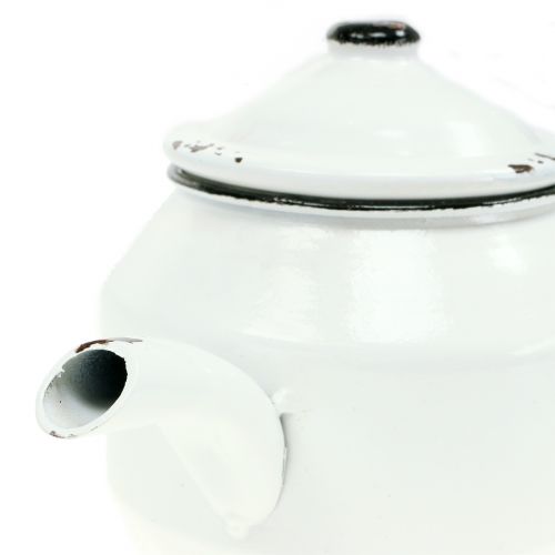 Floristik24 Tetera de metal vintage blanco, negro H14cm
