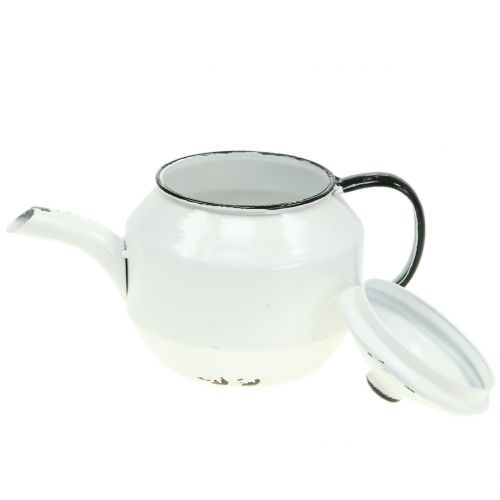Floristik24 Tetera de metal vintage blanco, negro H14cm