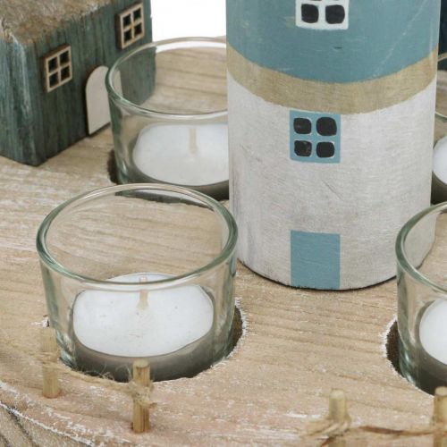 Floristik24 Portavelas Lighthouse azul, blanco 4 velas Ø25cm H28cm