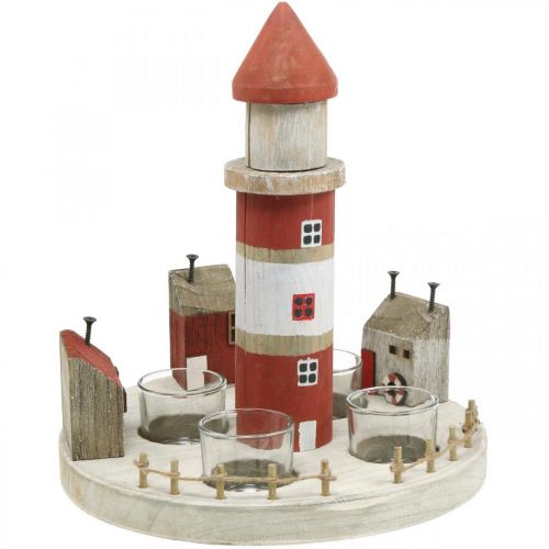 Portavelas Lighthouse rojo, blanco 4 velas Ø25cm H28m