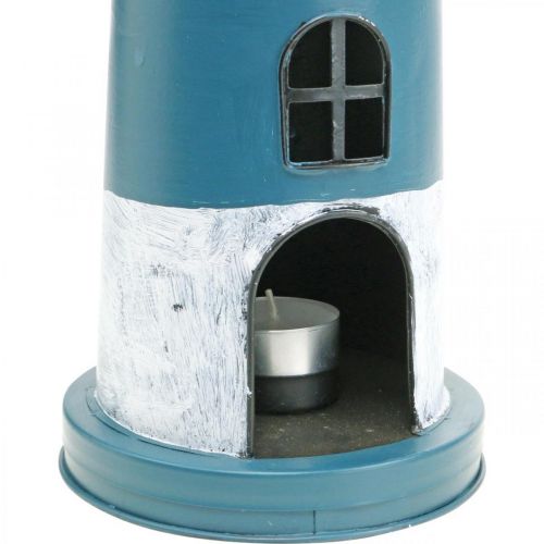 Floristik24 Vela de té faro decoración marítima metal azul, blanco Ø14cm H41cm