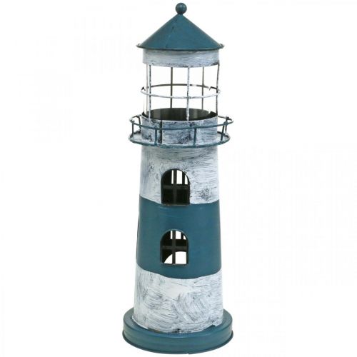 Floristik24 Vela de té faro decoración marítima metal azul, blanco Ø14cm H41cm