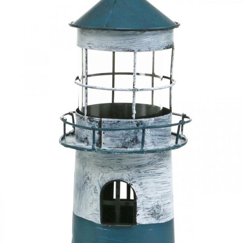 Floristik24 Vela de té faro decoración marítima metal azul, blanco Ø14cm H41cm