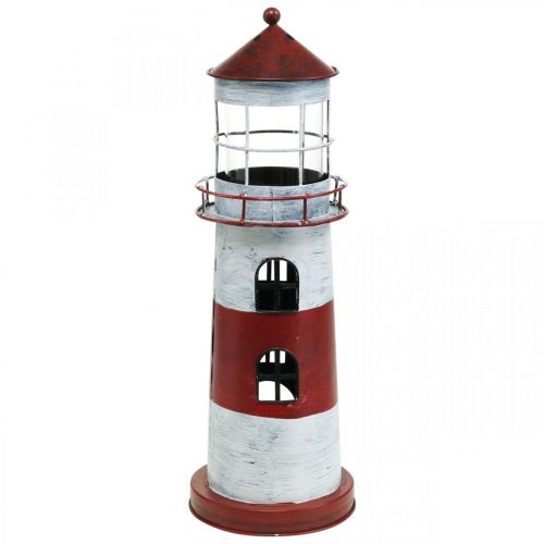 Floristik24 Vela de té faro decoración de metal rojo marítimo, blanco Ø14cm H41cm