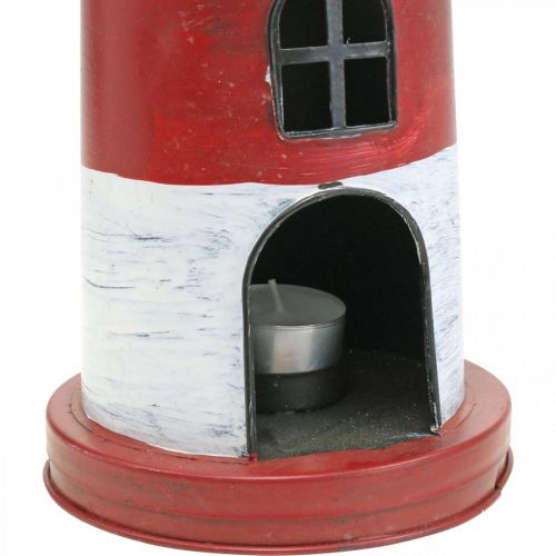 Floristik24 Vela de té faro decoración de metal rojo marítimo, blanco Ø14cm H41cm
