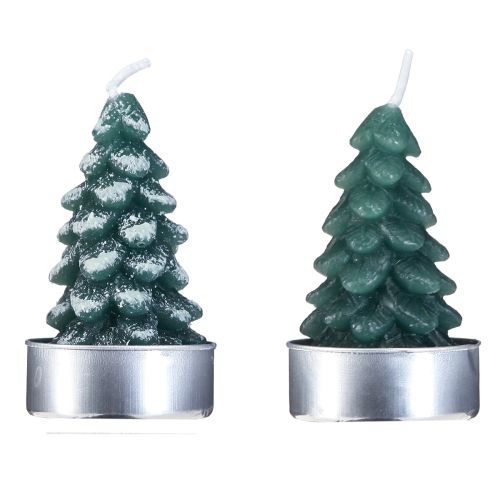 Luces de té árbol de Navidad verde nevado 6,5 cm 8 piezas