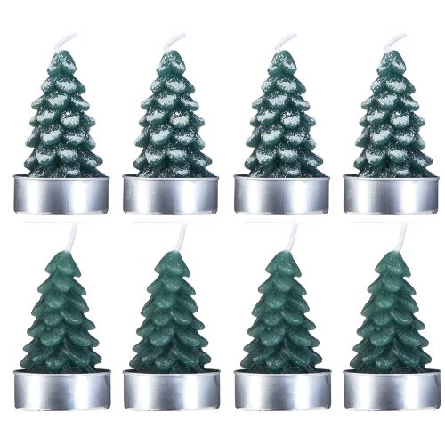 Artículo Luces de té árbol de Navidad verde nevado 6,5 cm 8 piezas