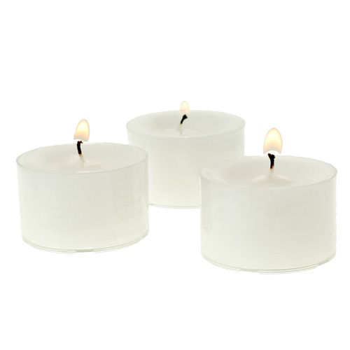 Velas de té blancas en bol de plástico 50uds.