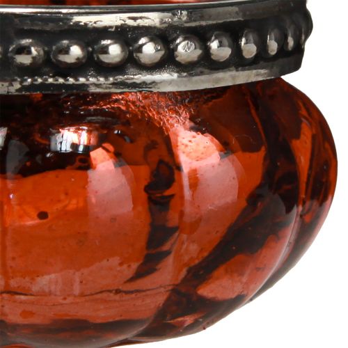 Artículo Candelita de cristal rojo antiguo plateado con borde de metal Ø6cm H3,5cm