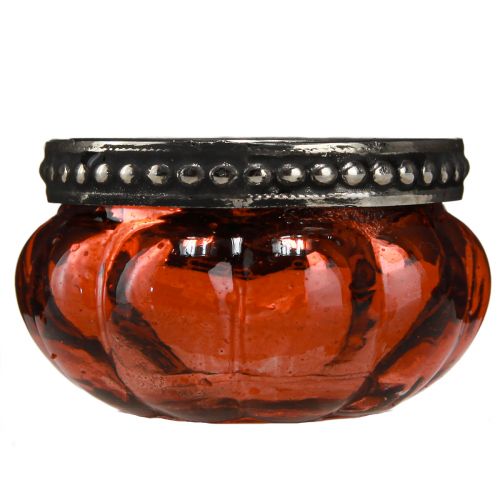 Artículo Candelita de cristal rojo antiguo plateado con borde de metal Ø6cm H3,5cm