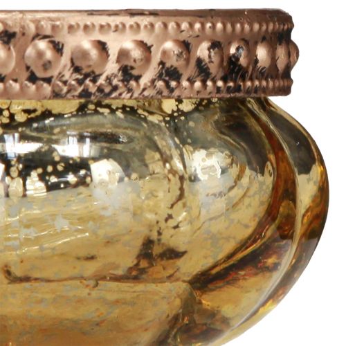 Artículo Candelita de cristal champagne oro antiguo con borde de metal Ø6cm H3.5cm