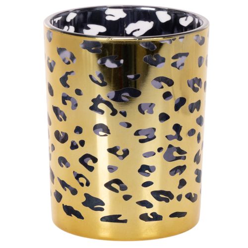 Portavelas de cristal con estampado de leopardo para decoración de mesa, 12 cm