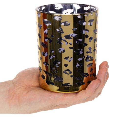 Portavelas de cristal con estampado de leopardo para decoración de mesa, 12 cm | Floristik24.es