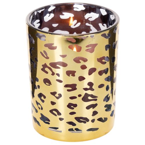 Portavelas de cristal con estampado de leopardo para decoración de mesa, 12 cm | Floristik24.es